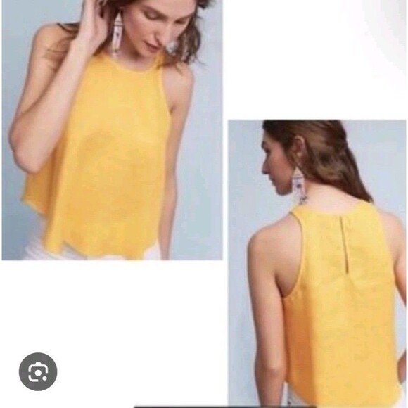 Anthropologie Maeve Linen Swing Tank Top Bright Yellow  Sleeveless Sunshine S - Picture 1 of 6